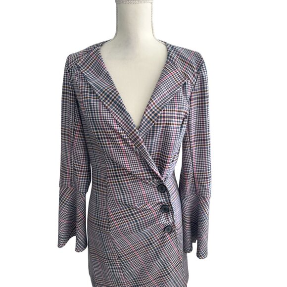 PARKER Plaid Side Button Blazer Dress Size 8 - Picture 6 of 7